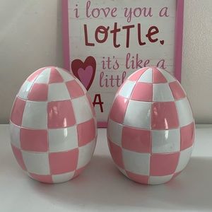 Easter Pink Checkered Decorative Eggs. Set Of 2. Brand New.